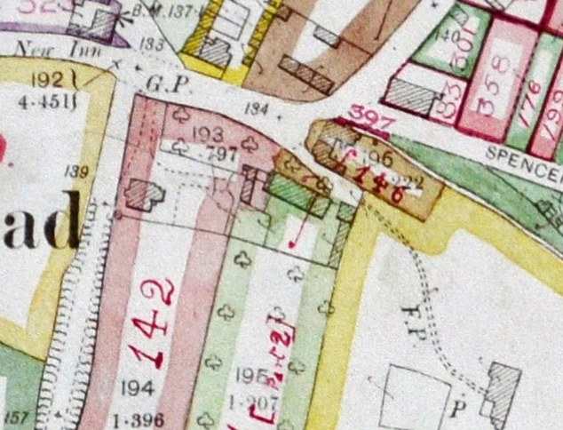 1900 OS Map showing Whymans Road. This was the road that becomes a footpath leading to Slade Farm. Maggie’s house was part of the hatched area before the 146 lettering