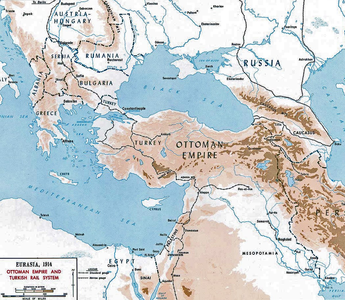 A map of the warzone that George was in. The small peninsula at the entrance to the Sea of Marmara (west of Constantinople was where ill-fated Gallipoli Campaign was centred.