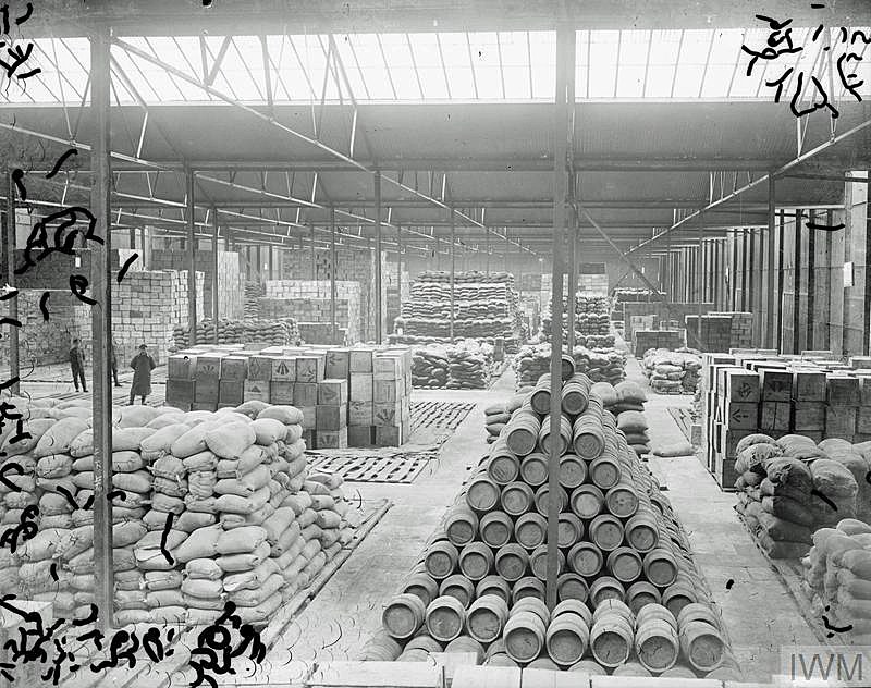 Interior of hanger, Case Goods Depot of the base Supply Depot, Vendroux (near Calais).