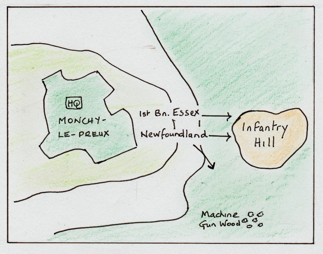 Simplified map showing attack on Infantry Hill
