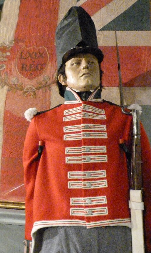 New mock-up of the 69th uniform in front of the Colours. Firing Line Museum, Cardiff Castle (own photograph June 2018)
