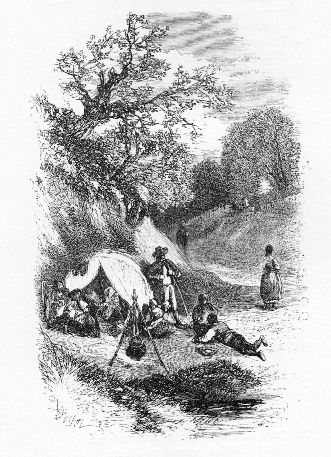 Gypsy bender tent and camp From Beauties of the English Landscape. By Birket Foster (1874) Author’s own copy