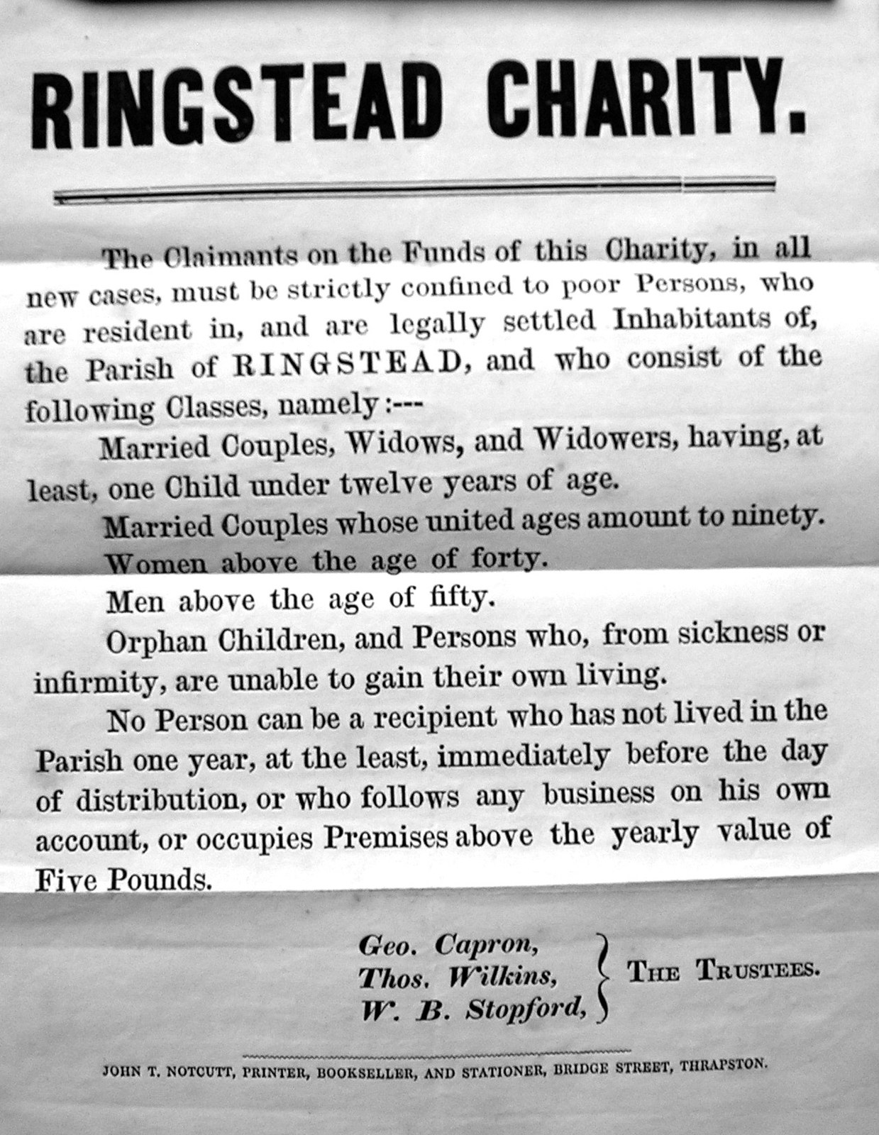 Ringstead Charity Handbill (With the kind permission of Christopher Capron)