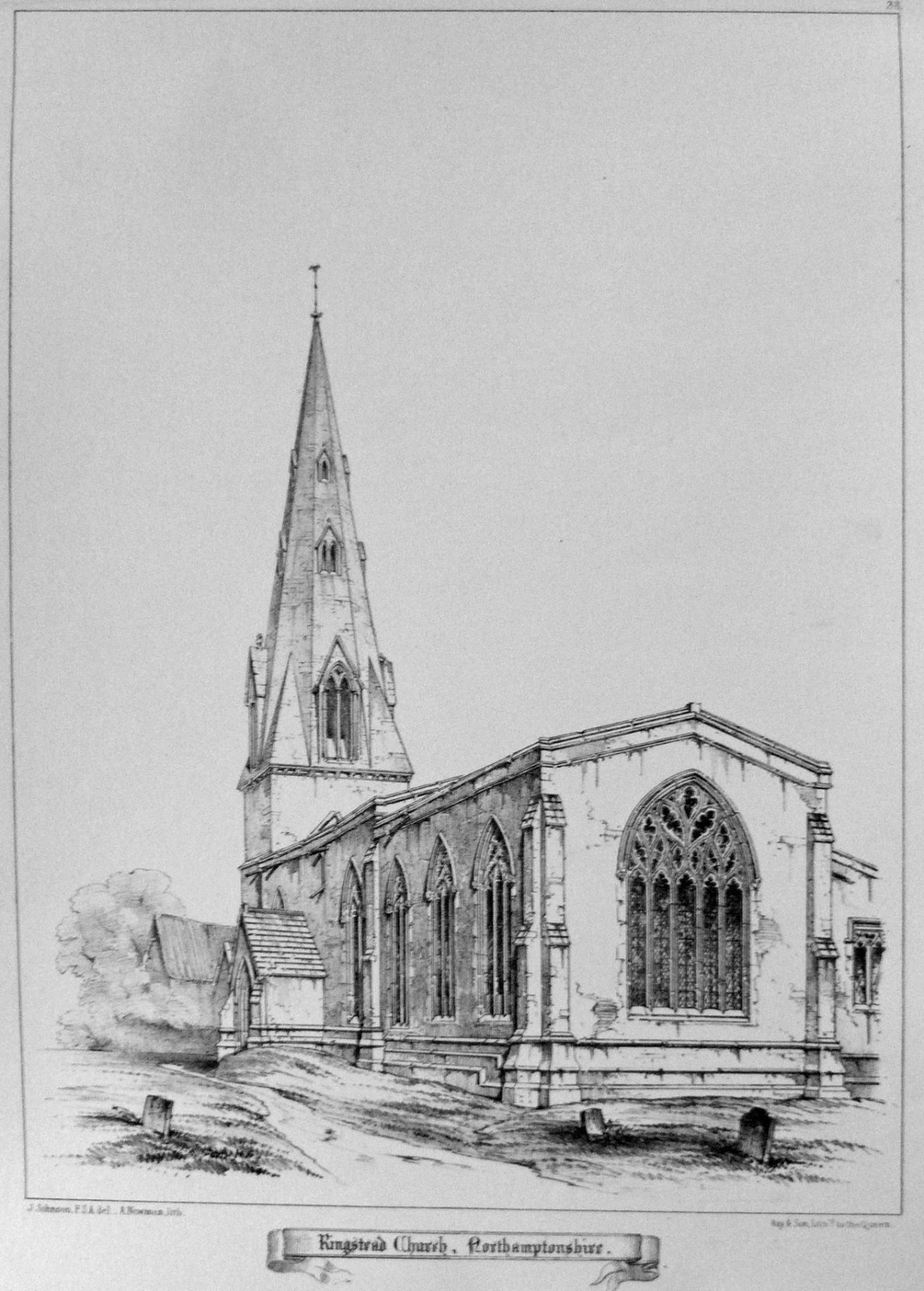 The Church from the south-east about 1858 showing the poor state that Alfred Sandilands saw when he came to the parish. Lithograph after a drawing by John Johnson published in Reliques of Ancient English Architecture 1858. (own copy) 26