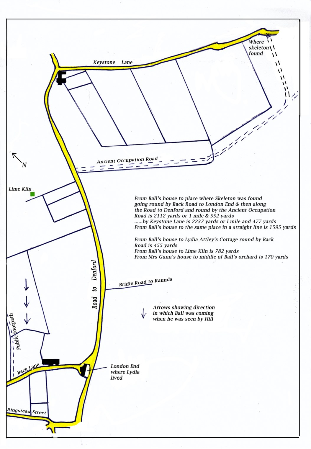 Drawn from Maps attached to Prosecution Brief (Hunnybun & Sykes Archive 2009/16: Northampton Record Office)