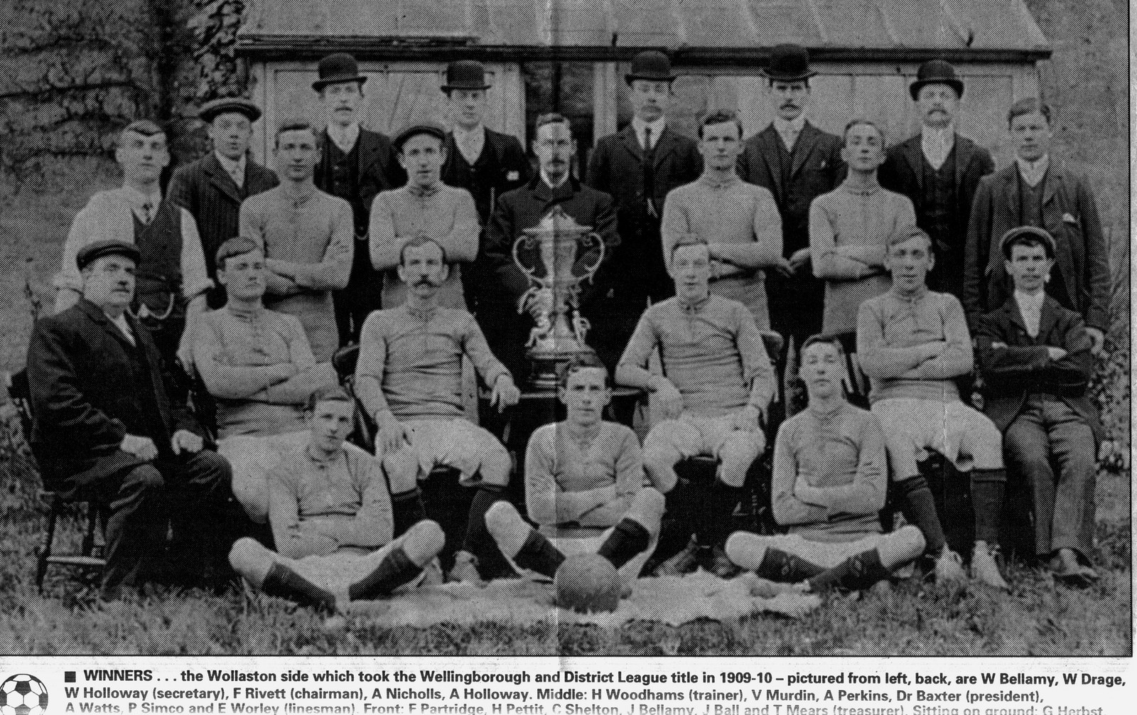 Jack played for Wollaston in his time there. He is the last player, in kit, on the right of those on chairs. Cutting provided by Brian Ball, Grandson of Jack and Eunice.