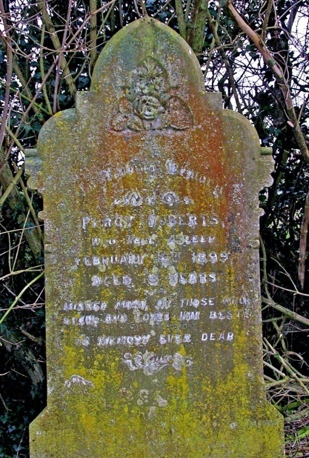Grave of Percy Roberts in Ringstead Cemetery. It was obviously a great loss to his family and there is something almost defiant in the inscription: MISSED MOST BY THOSE WHO KNEW AND LOVED HIM BEST
