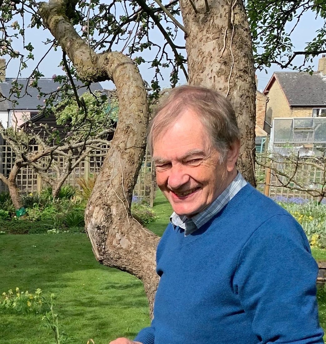 David Ball in his garden, beneath an apple tree, shortly before he died
